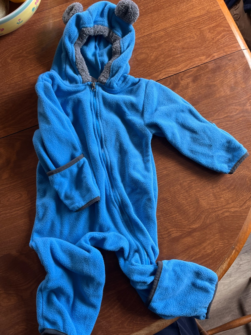 Cozy Blue Fleece Baby One-Piece with Hood